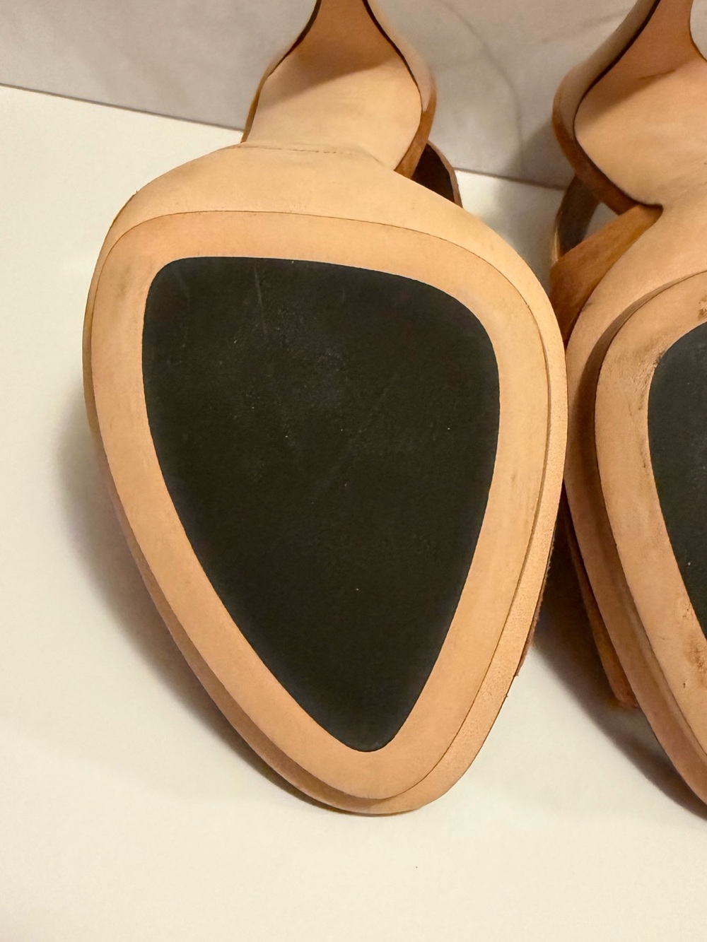Emporio Armani Tan Suede Slingback Peep-Toe Stilettos - Picture 6 of 6